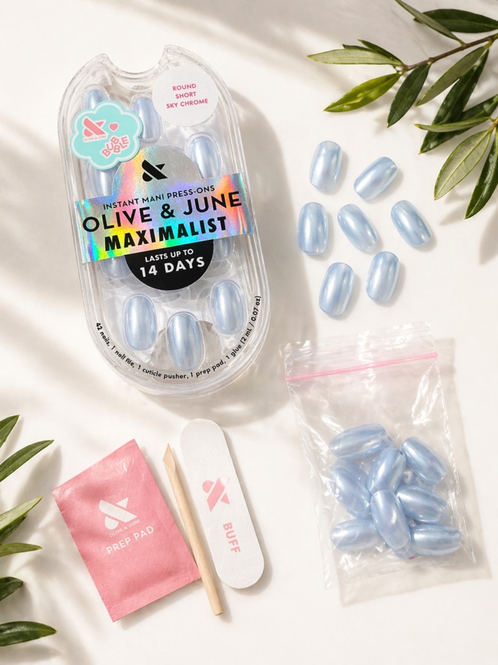 Olive and June Press On Nails in Sky Chrome